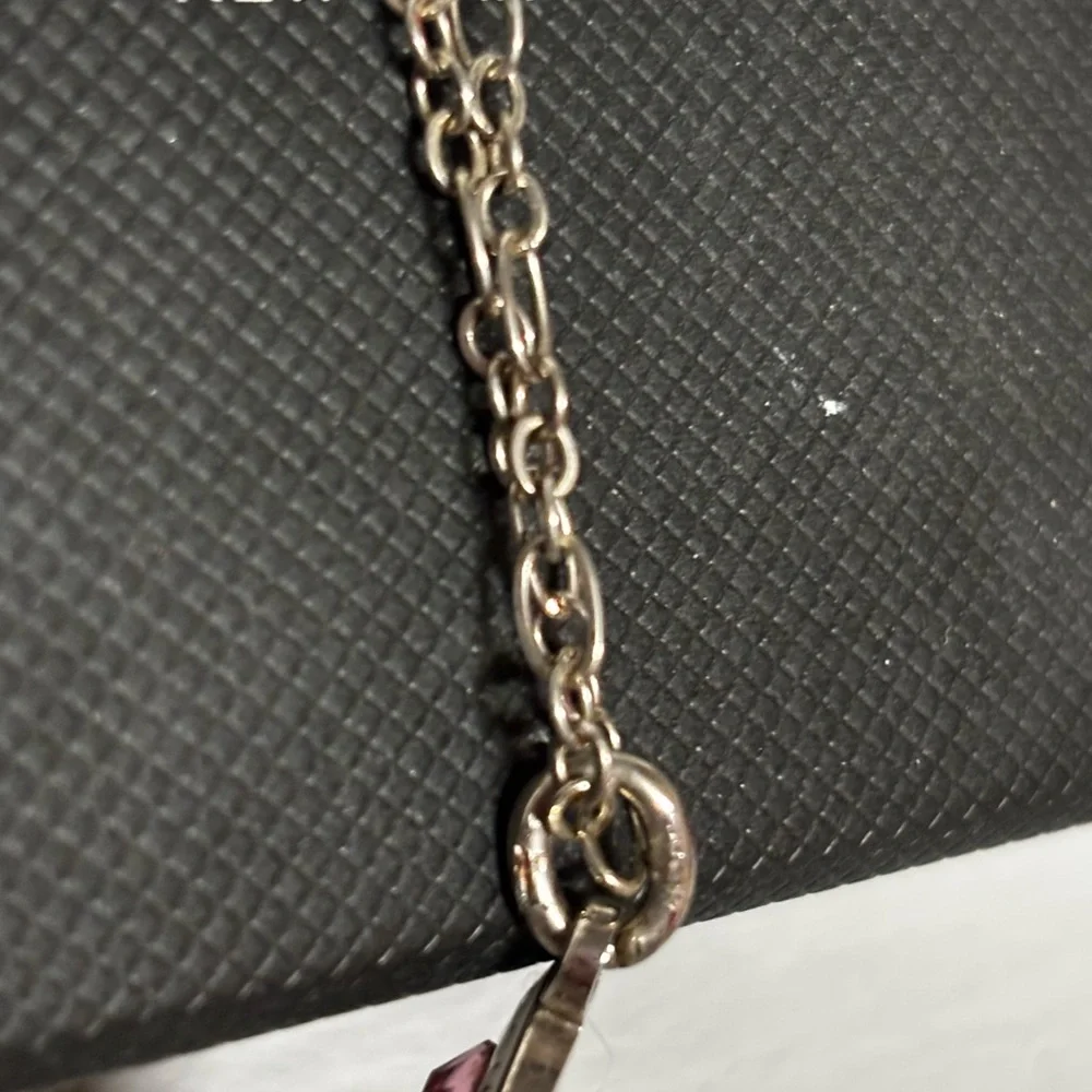 Coach Silver Necklace- White “COACH” Charm with Pink Rhinestone Center - Picture 7 of 8